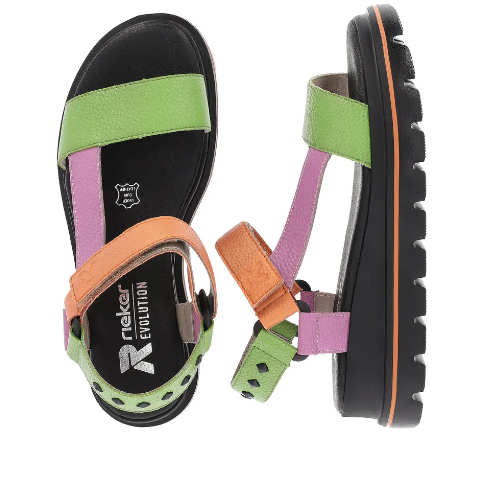 rieker_revolution_sandal_dame_4-11.webp Outlet Rieker Revolution Sandal Dame Grøn,lilla,orange,sort